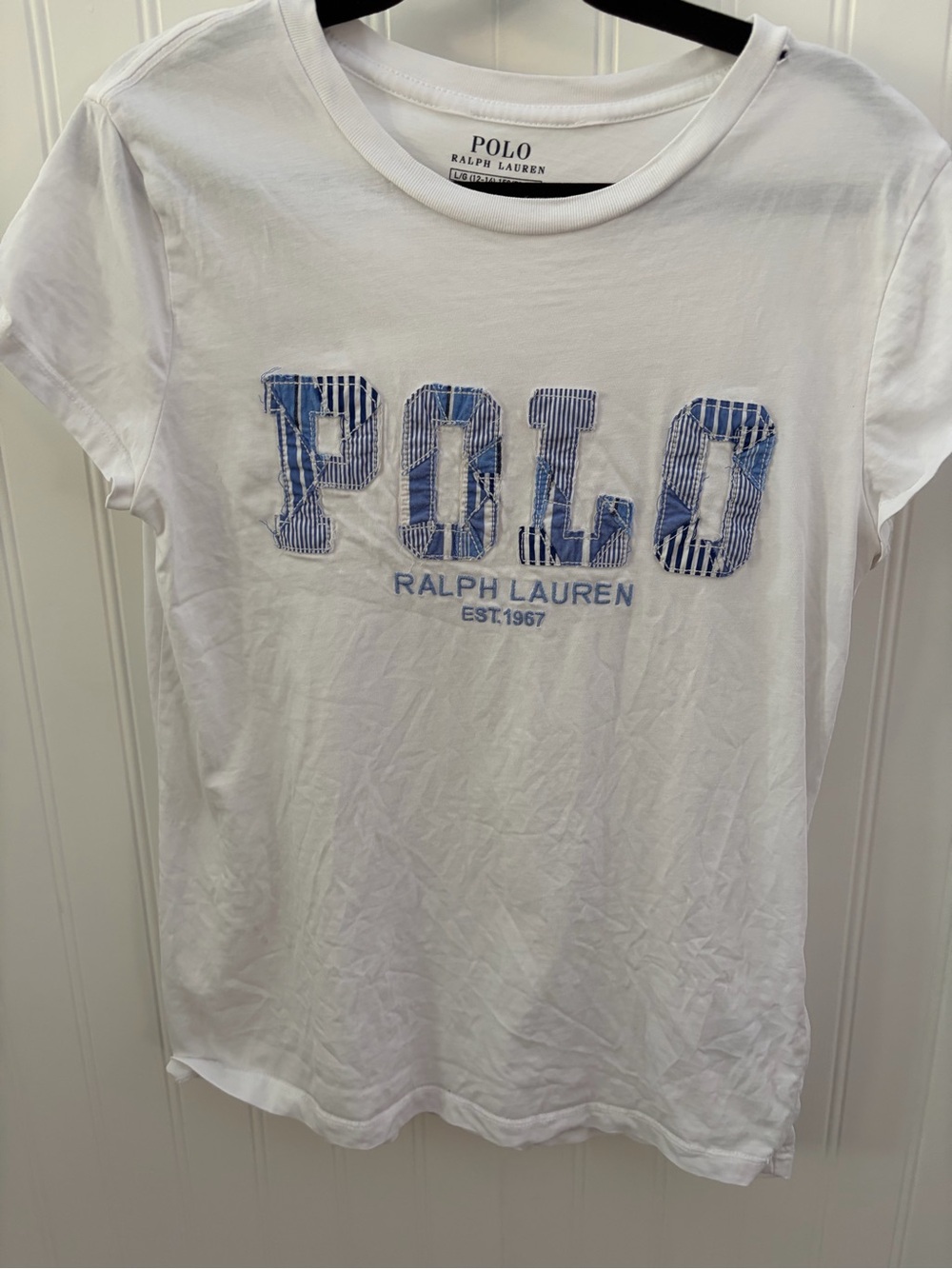 Polo Ralph Lauren White Tee with Blue Appliqué Logo